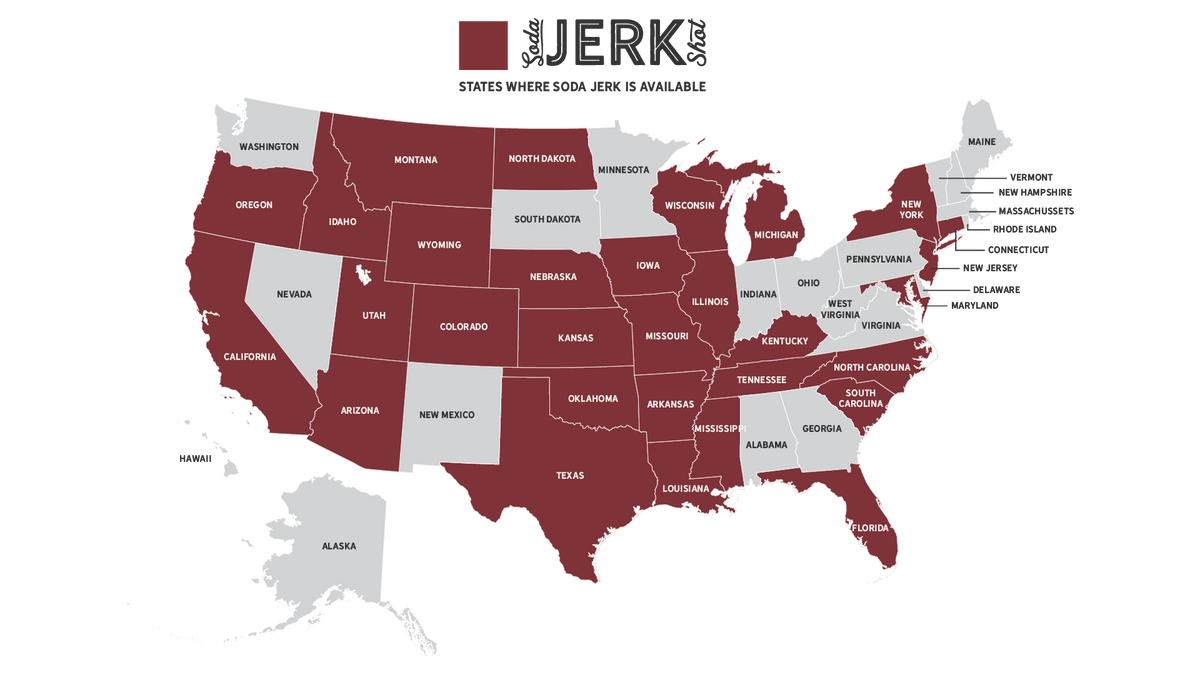 Map of US states where Soda Jerk Shot is distributed